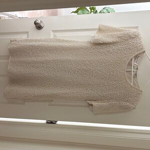 Laurence Kazar Cream Silk Dress with Pearl Accents